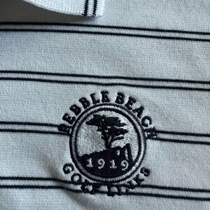 NIKE Golf ⛳️ Boys White w Black Stripes ‘PEBBLE BEACH Golf Links’ Polo - Sz XL